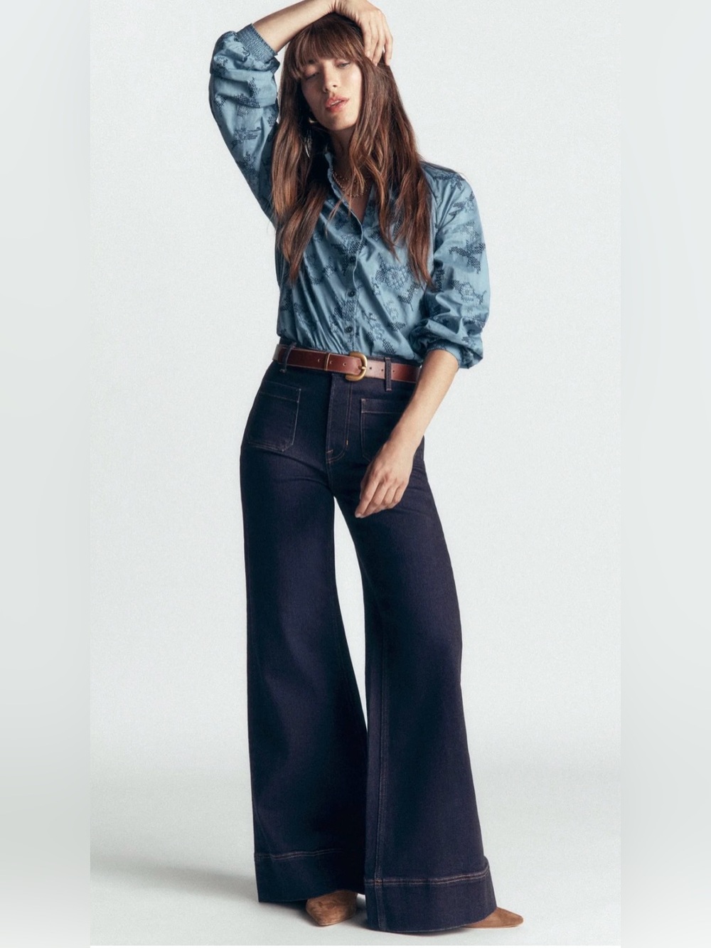 High-Waist Wide-Leg Dark retro style Blue Jeans - Women's